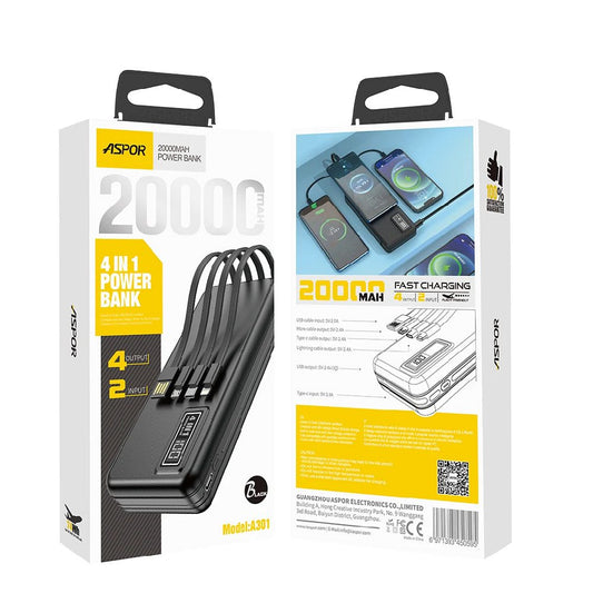 Aspor A301 PowerBank 20000MAH Lcd Display
