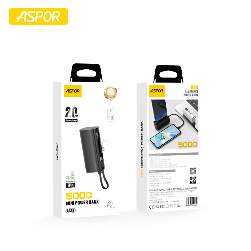 Aspor A352 2 Type-c Flexible Portable Mini 5000mah Power Bank